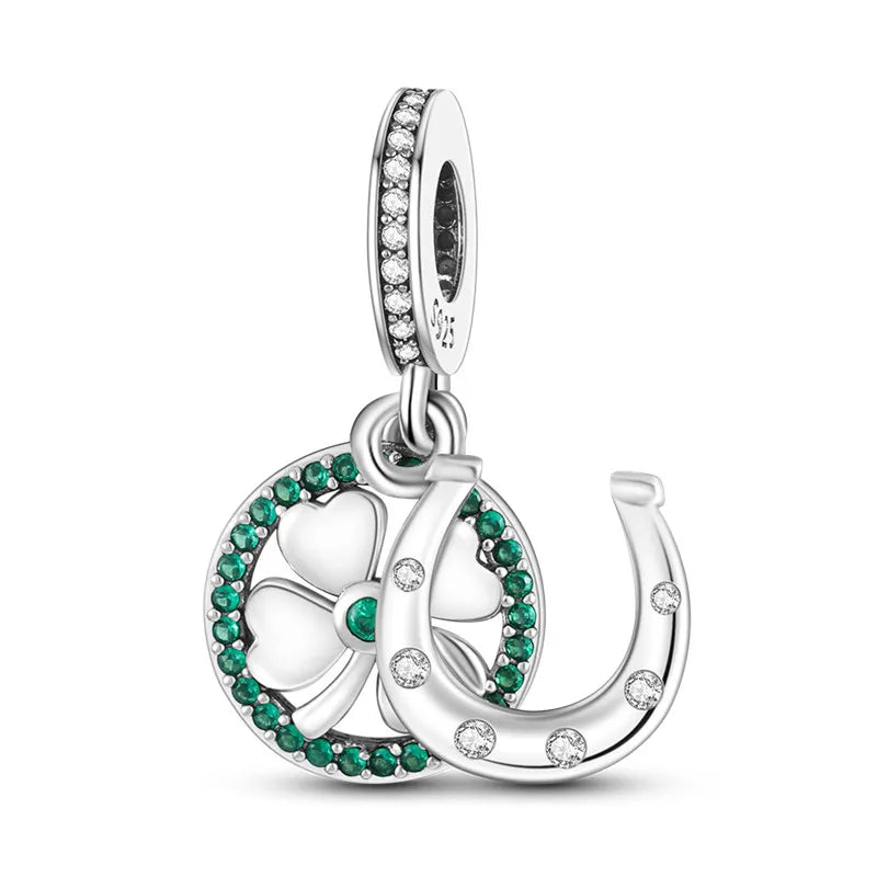 925 Sterling Silver Green Series Four Leaf Clover Lucky Butterfly Pendant Fit Original  Bracelet Charm Beads DIY Jewelry