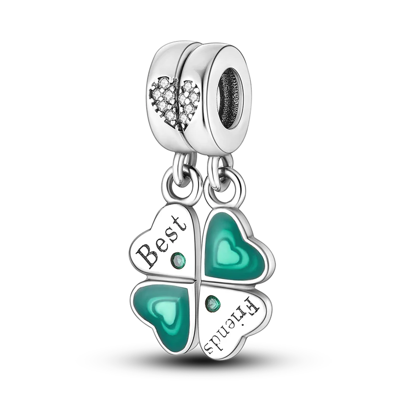 925 Sterling Silver Green Series Four Leaf Clover Lucky Butterfly Pendant Fit Original  Bracelet Charm Beads DIY Jewelry