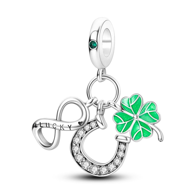 925 Sterling Silver Green Series Four Leaf Clover Lucky Butterfly Pendant Fit Original  Bracelet Charm Beads DIY Jewelry