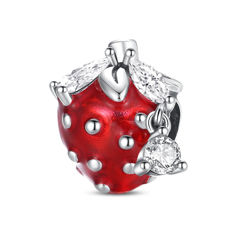 925 Silver Strawberry Ladybird Cars Lipstick Fashion Woman Red Charms Beads Fit Pandach 925 Original Bracelets DIY Jewelry Gift