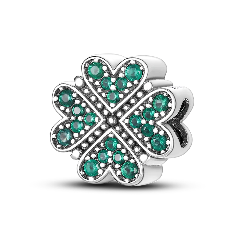 925 Sterling Silver Green Series Four Leaf Clover Lucky Butterfly Pendant Fit Original  Bracelet Charm Beads DIY Jewelry