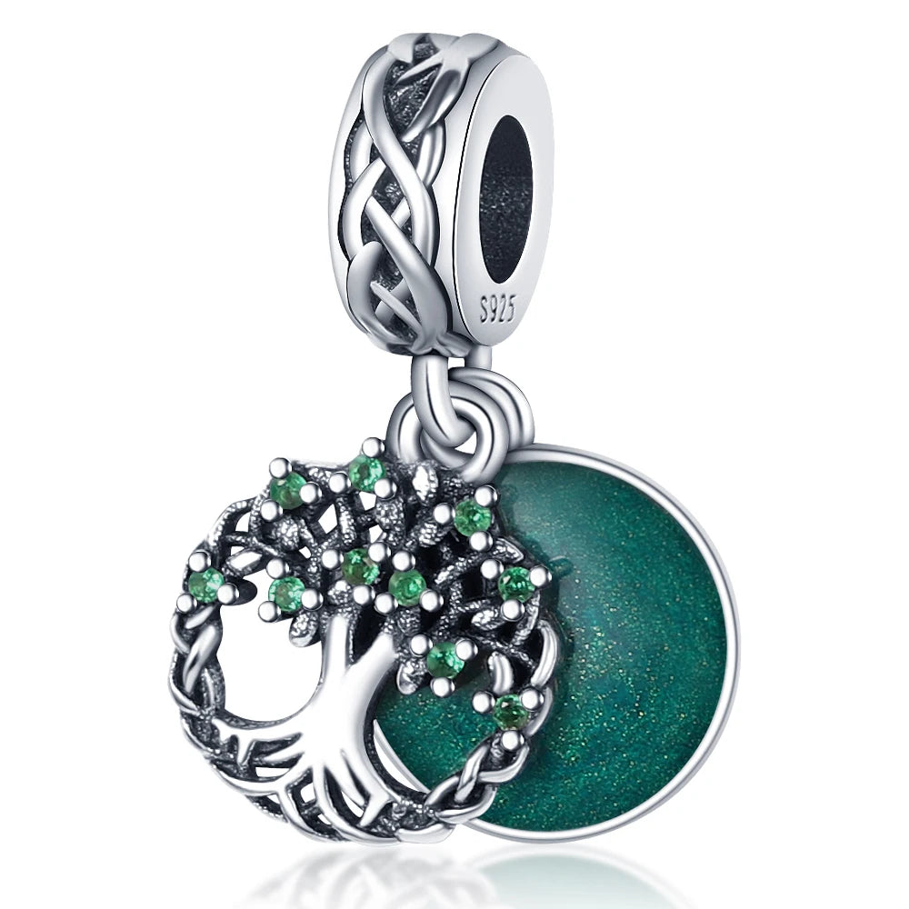 925 Sterling Silver Green Series Four Leaf Clover Lucky Butterfly Pendant Fit Original  Bracelet Charm Beads DIY Jewelry