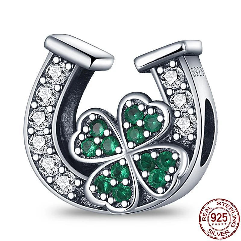 925 Sterling Silver Green Series Four Leaf Clover Lucky Butterfly Pendant Fit Original  Bracelet Charm Beads DIY Jewelry