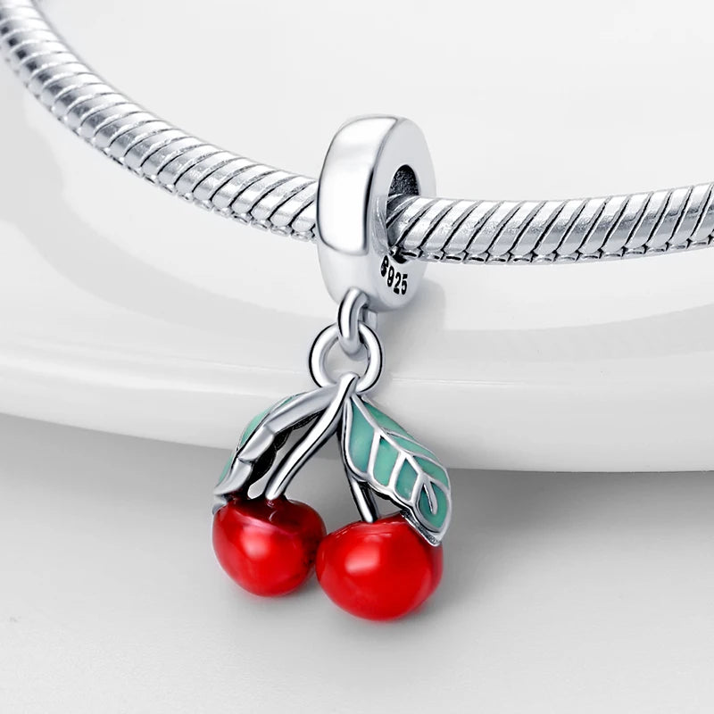 925 Silver Strawberry Ladybird Cars Lipstick Fashion Woman Red Charms Beads Fit Pandach 925 Original Bracelets DIY Jewelry Gift