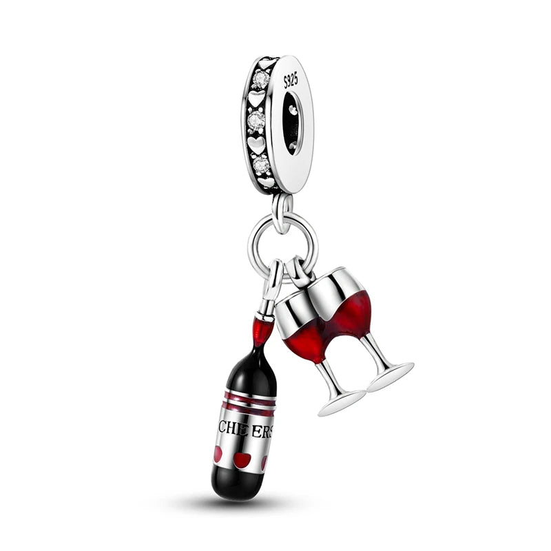 925 Silver Strawberry Ladybird Cars Lipstick Fashion Woman Red Charms Beads Fit Pandach 925 Original Bracelets DIY Jewelry Gift