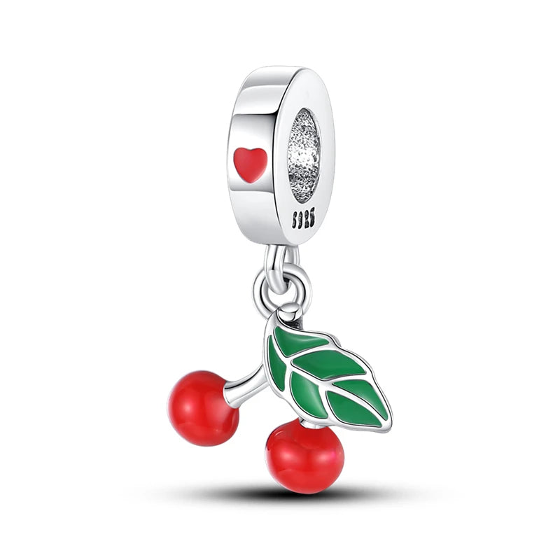 925 Silver Strawberry Ladybird Cars Lipstick Fashion Woman Red Charms Beads Fit Pandach 925 Original Bracelets DIY Jewelry Gift