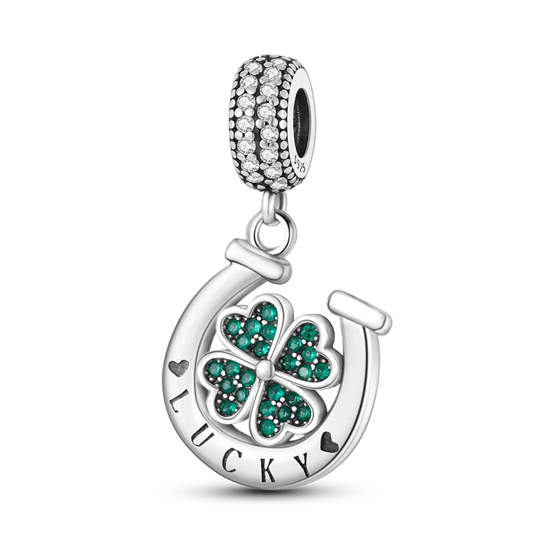 925 Sterling Silver Green Series Four Leaf Clover Lucky Butterfly Pendant Fit Original  Bracelet Charm Beads DIY Jewelry