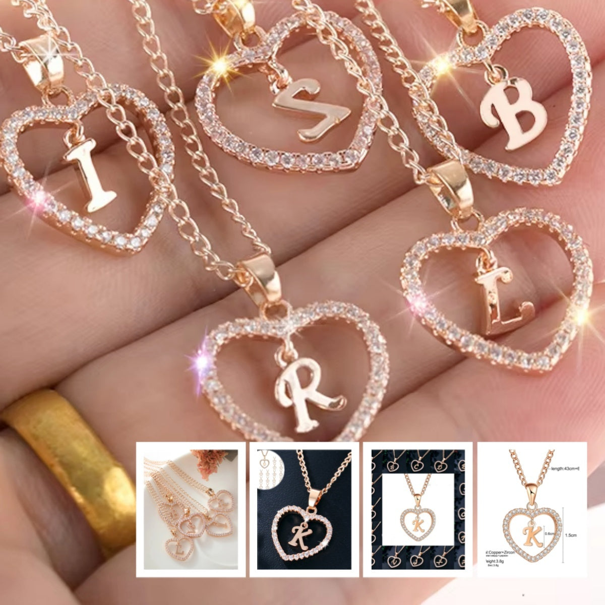 26 Letters Heart-shaped Zircon Pendant Necklace Stainless Steel Gold Color Chains Jewelry Birthday Gift For Women